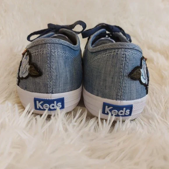 KEDS Champion Chambray Applique Navy Floral Sneaker w/ DearFoam Footbed, Sz 6.5W - Picture 5 of 8